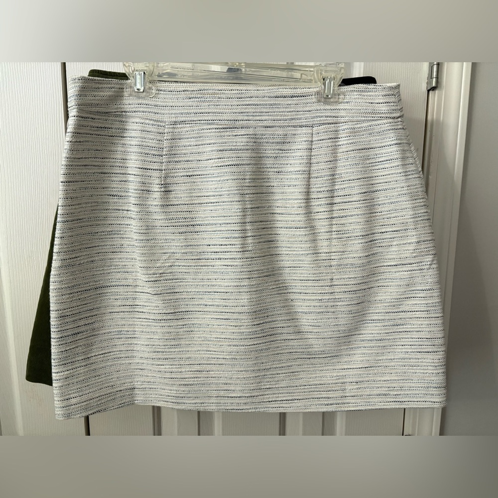 LOFT White, Blue, and Cream Striped Mini Skirt